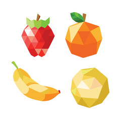 Low Poly Fresh Fruit Vector Illustration Set with Strawberry