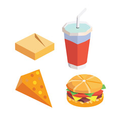 Low Poly Food and Drink Vector Set with Cheese and Burger