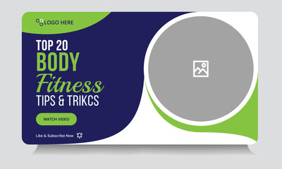 Body fitness new idea tips and tricks video cover banner design, workout plan video thumbnail banner design, editable vector eps 10 file format
