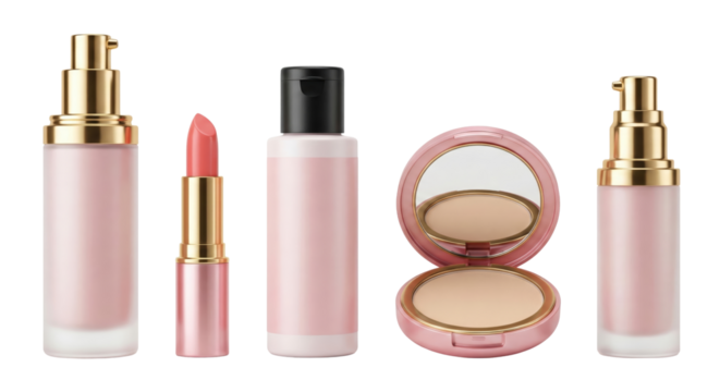 Elegant collection of skincare and makeup products arranged on a black background isolated - Powered by Adobe