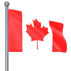The Canada flag on a simple gray stand pole 3D Icon Illustration. Low Poly Style.