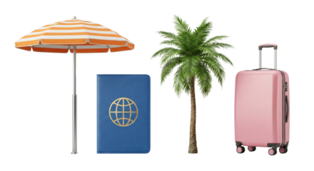 summer vacation accessories flat lay with travel essentials isolated transparent background
