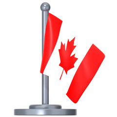 The Canada flag on a shiny metal stand 3D Icon Illustration. Low Poly Style.