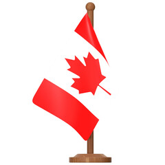 Small Canada flag on a wooden stand 3D Icon Illustration. Low Poly Style.