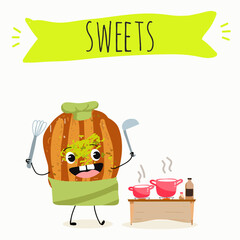 Funny Characters lokma, tulumba. Turkish,  Eastern sweets. Hand drawn vector illustration.
