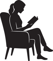 Woman reading a book in an armchair ideal for designs on white background silhouette