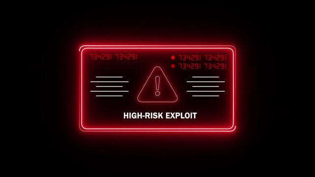  high-risk exploit Alert. Warning security breach computer hacking warning message hacked Warning symbol on the screen privacy protection data hacking malware virus Danger sign.4k video
