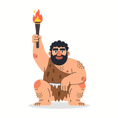 A caveman holding torch, vector illustration design