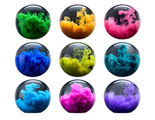 Colorful smoke in glass spheres vibrant hues.