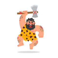 A caveman ready for hunting bring axe, vector illustration design