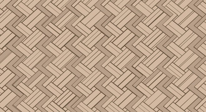 High quality texture of a traditional brown woven basketry or rattan surface with a repeating chevron pattern for background.