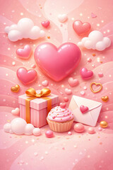 Soft 3D Valentine Hearts Abstract Background