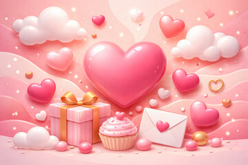 Soft 3D Valentine Hearts Abstract Background