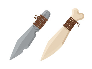Prehistoric knives made from animal bones and stone, vector illustration design