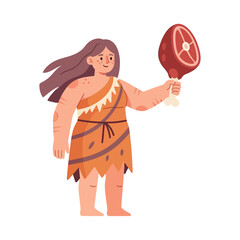 A cavewoman holding a fresh meat, vector illustration design