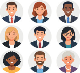 Diverse group of business avatars in circular portraits, male and female characters