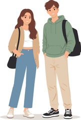 Fototapeta premium Young couple with backpacks ready for school or travel