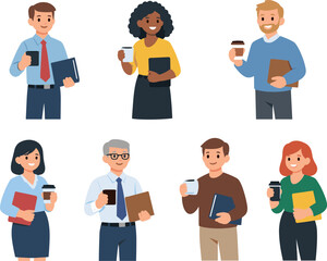 Fototapeta premium Diverse office professionals holding coffee cups and documents