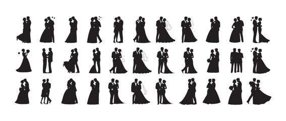  Romantic couple set. kissing and hugging in various poses, romantic poses, love embrace, kissing moment. vector illustration eps 10