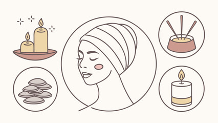 Woman enjoying relaxing spa treatment with candles and stones