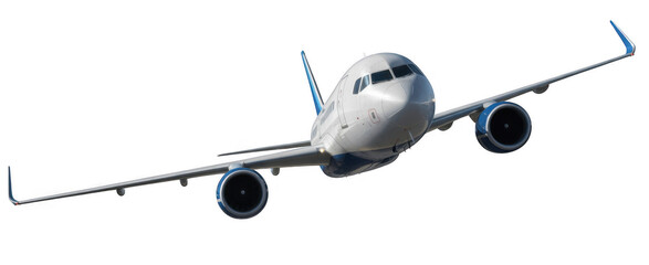 White airplane flying in the sky aircraft transportation isolated on a transparent background