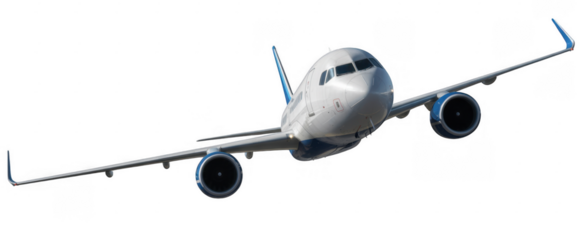 White airplane flying in the sky aircraft transportation isolated on a transparent background