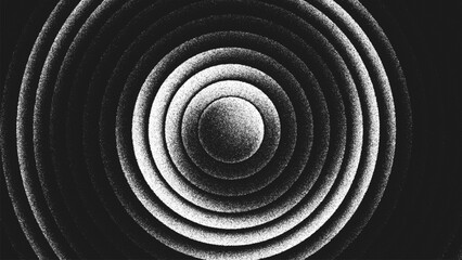 Spiral stippling art with twisted concentric circles creating an illusion of rotation, depth and continuous flow for posters, album covers, interior design. Pointillism. Noisy grainy shading. Vector