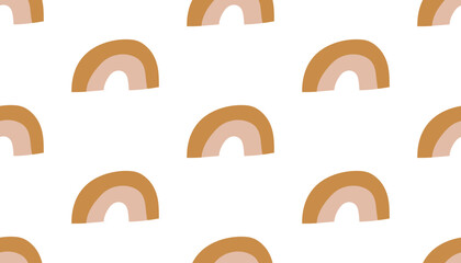 Simple seamless pattern with brown and beige rainbows. Cute boho vector design for nursery decor. Vector illustration on an isolated background.