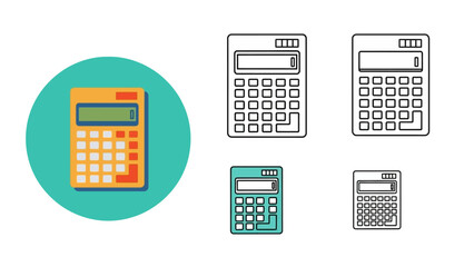 Collection of calculators in various sizes and styles outlined and colored