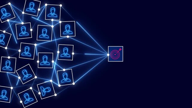 Glowing neon person icon which link connection network for organisation structure social network and teamwork concept.