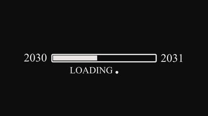 Loading bar from year 2030 to 2031 with text LOADING and dots progress bar - Powered by Adobe