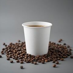 Takeaway disposable coffee cup with a lid mockup with coffee beans.
