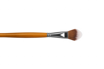Makeup brush with orange handle silver ferrule white and brown bristles isolated on a transparent background