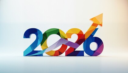Abstract 2026 with Upward Trend Graph Arrow in Vibrant Colors for Future Prosperity and Economic Growth.