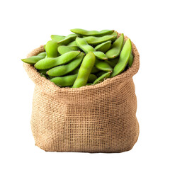 Fresh Edamame Pods in Burlap Sack