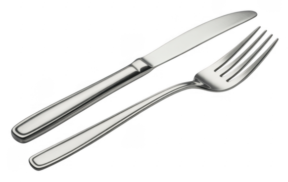 Silver fork and knife silverware isolated on a transparent background - Powered by Adobe