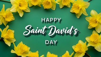 Happy saint david s day greeting with yellow daffodils