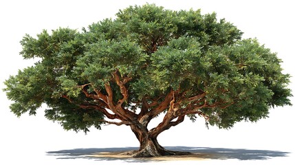Tall eucalyptus tree isolated on white background slim trunk soft green leaves clean minimal composition nature stock photography, Realistic Photo