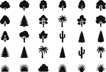 Minimalist Tree & Foliage Vector Silhouettes | Black Botanical Icon Set