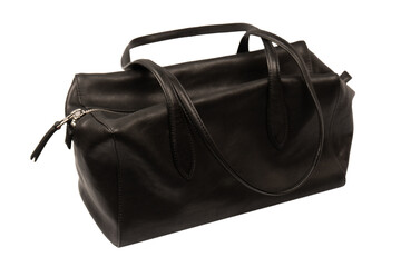 Naklejka premium Black leather bag isolated on white background. Satchel bag.