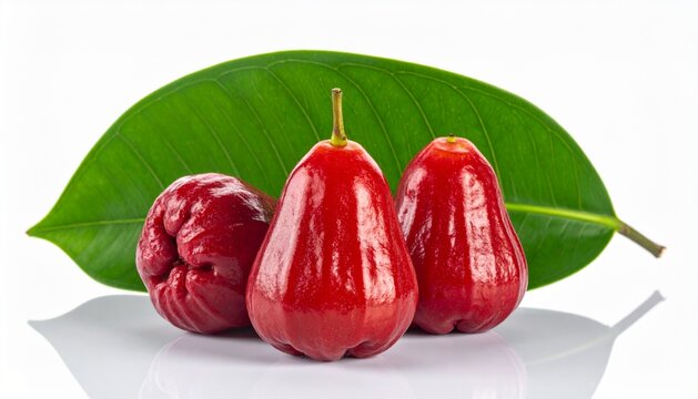 Glossy Red Wax Apples and Green Leaf