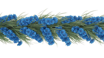 Blue floral garland with pine needles isolated on transparent background