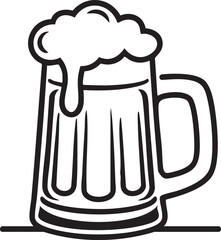 Black and white illustration of a full beer mug with overflowing foam