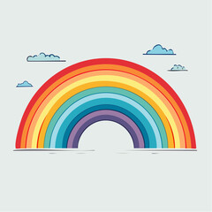 Colorful rainbow illustration with red, orange, yellow, green, blue, indigo, and violet bands, accompanied by small clouds.