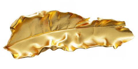 Golden leaf shaped dish metal shiny isolated on a transparent background
