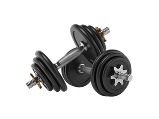 Adjustable dumbbell set with multiple weights isolated on transparent background