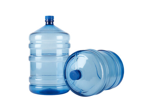 Two large blue plastic water jugs isolated on transparent background