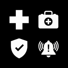 Obraz premium Set of four icons representing medical, security, and alert services