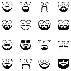 Vintage hipster beard and mustache icons with eyeglasses
