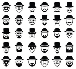 Collection of hats, beards, and mustaches icons